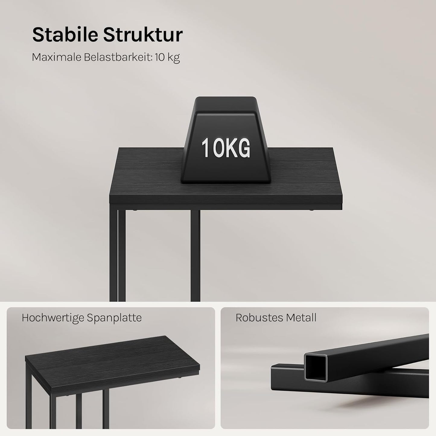C-förmiger Couchtisch mit Metallgestell, 1er Set Schwarz