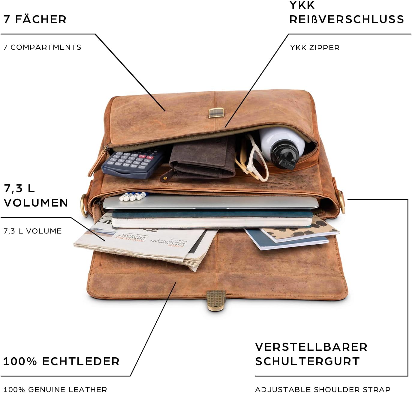 Vintage Leder-Umhängetasche, Texas Fox