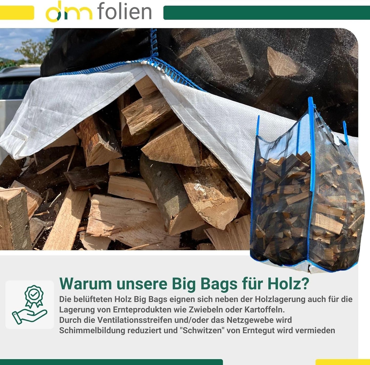 Big Bag Holzsäcke mit Netzgewebe (5 Stück), 100x100x120 cm, 4-seitig Netz, 5