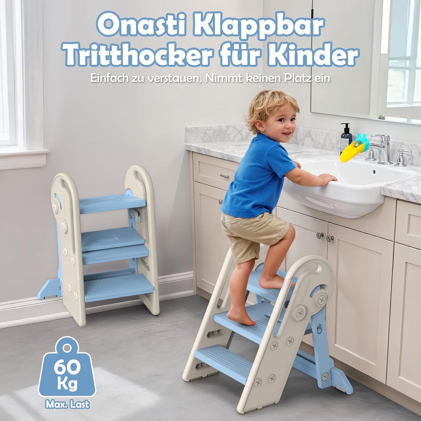 Höhenverstellbarer Tritthocker für Kinder, Blau