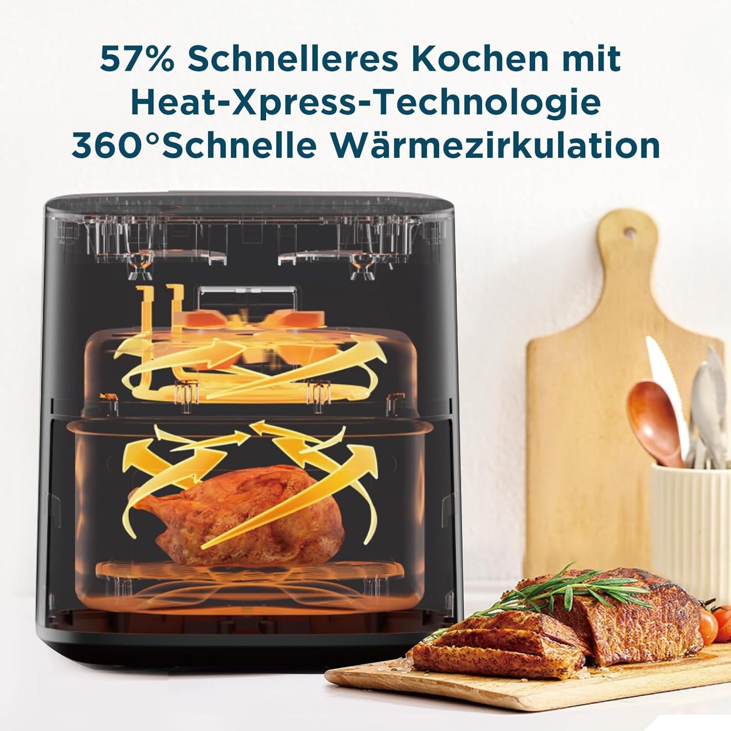 Heissluftfritteuse, 5L|Schwarz/Grau Plus