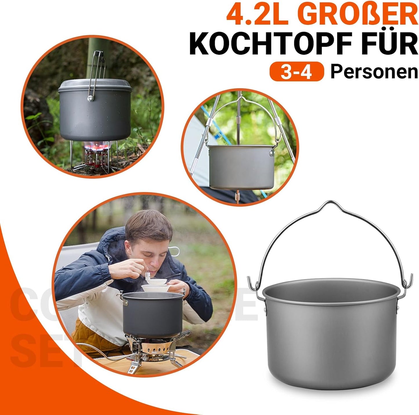 Camping Kochgeschirr-Set für 6 Personen, 6 Personen 10L Mit kessel
