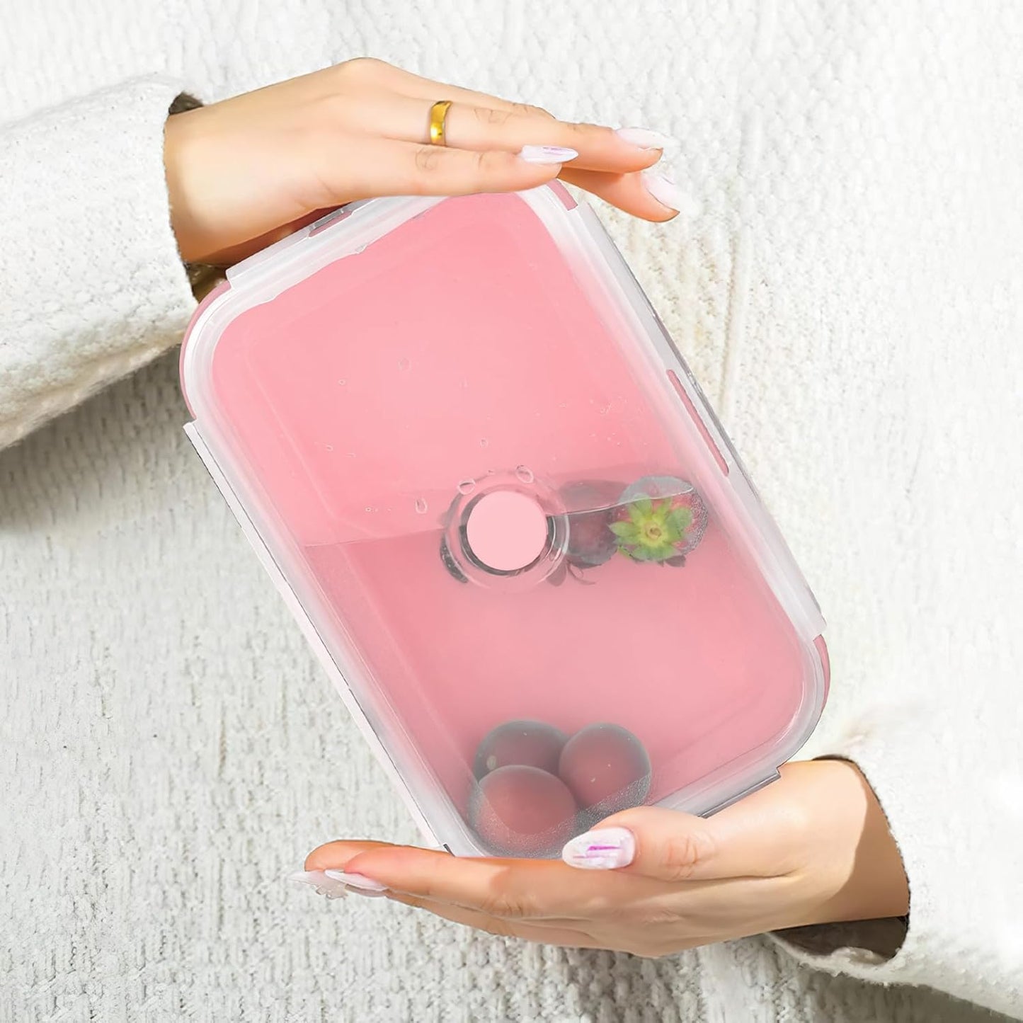 Faltbares Food Container-Set, 4-teilig mit Deckel, Rosa