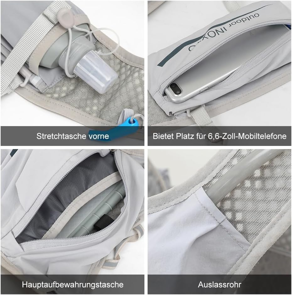 Trinkrucksack mit 1.5l Wasserblase, Hellgrau dunkelblau Standard