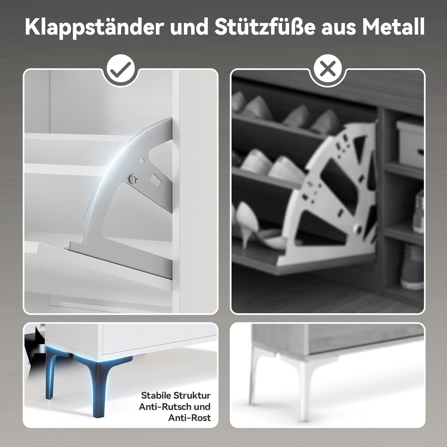 Schuhschrank mit 2 Flip-Schubladen, 60cm Weiß