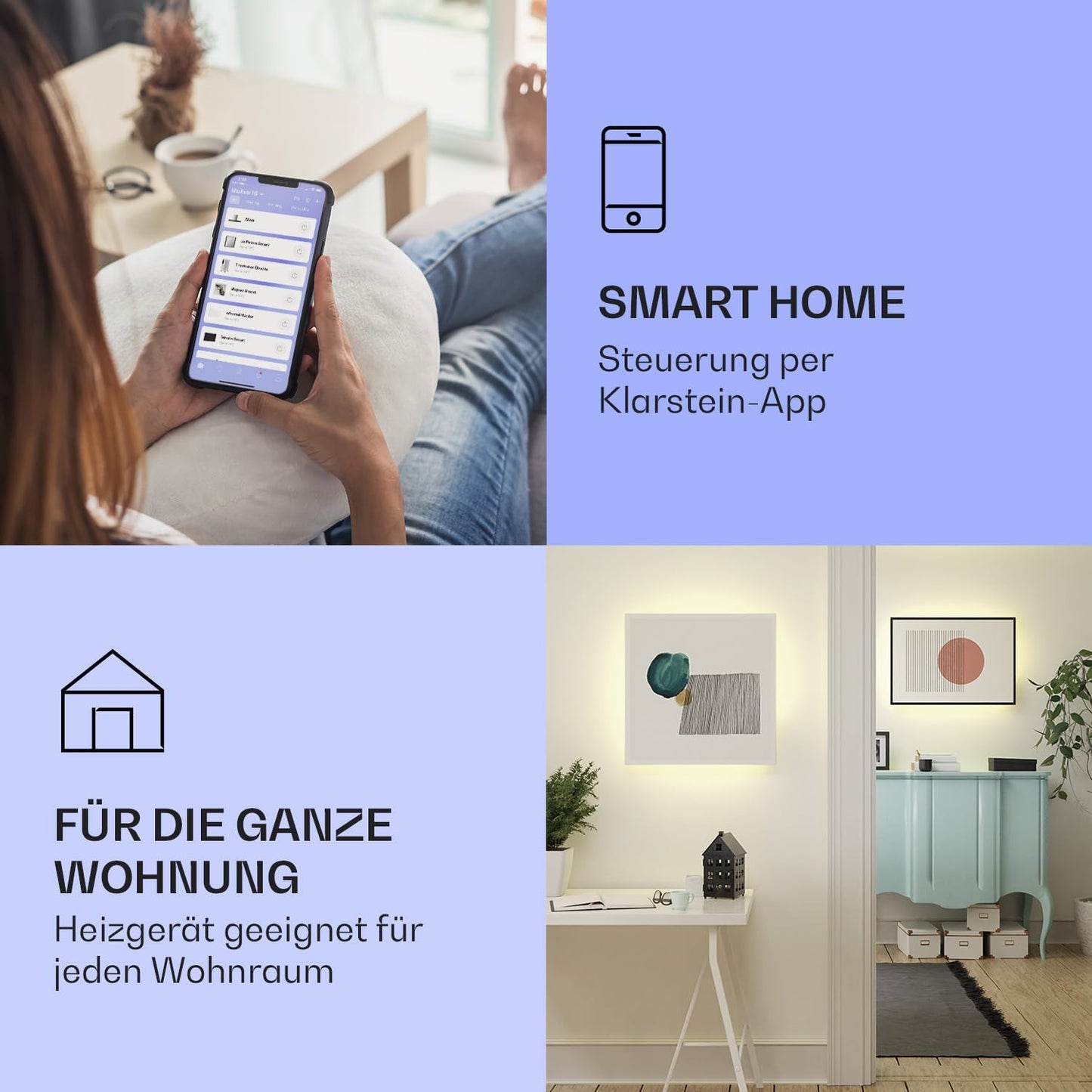 2-in-1 Infrarotheizung & Konvektor mit Thermostat, App-Steuerung, Hintergrundbeleuchtung, 0.5 Kilowatt (60 x 60 cm) Abstrakt