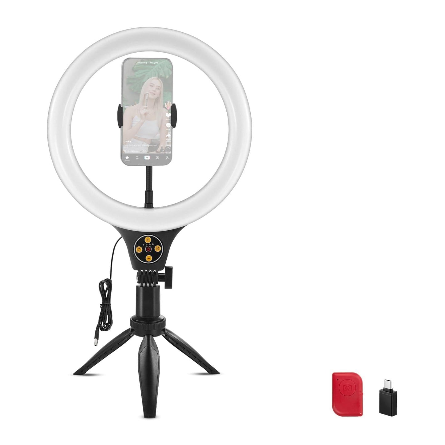 Ringlicht mit Stativ und Handyhalterung für Selfies, Schwarz 10,5" mit Tischstativ