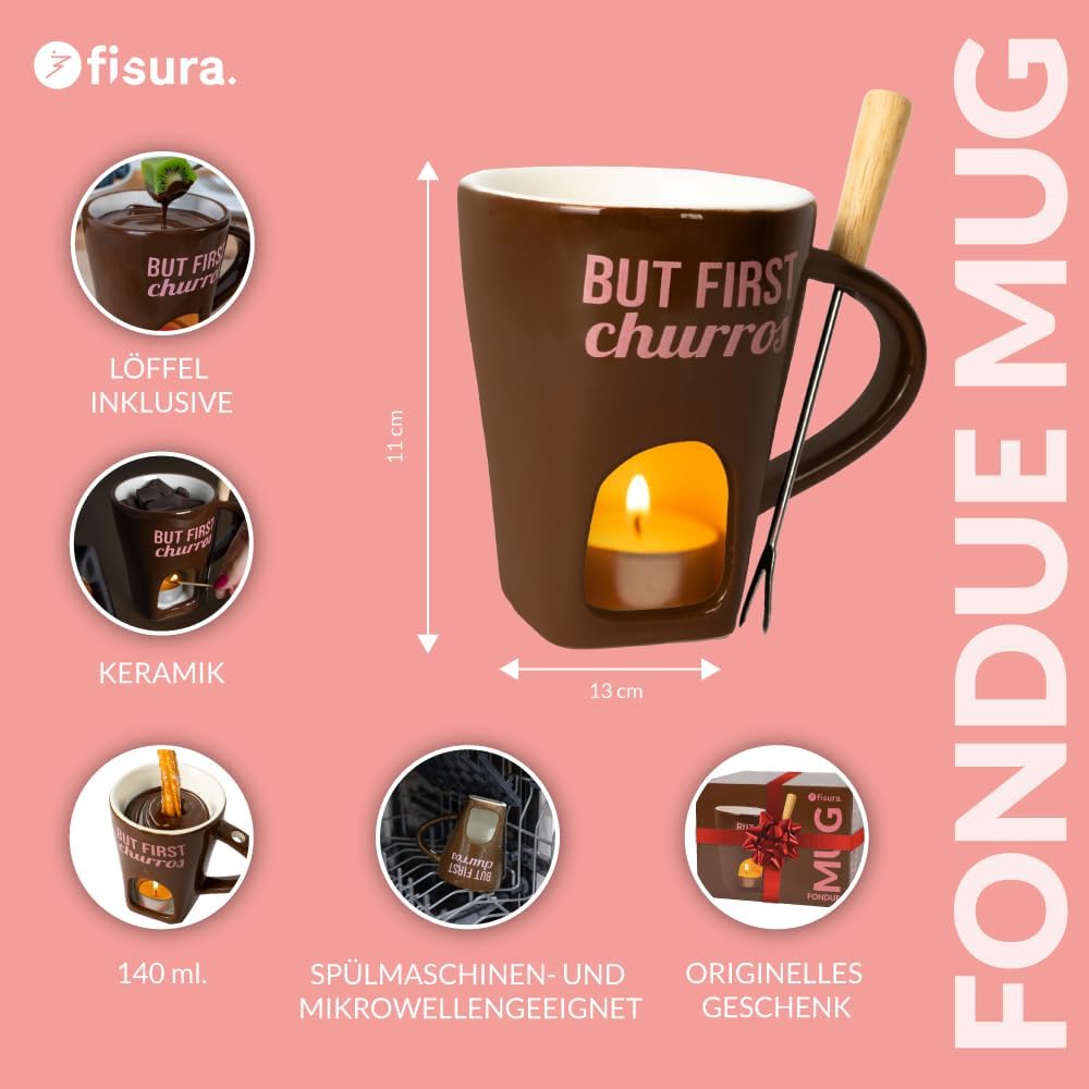Fondue Tasse mit Gabel, Churros, Braun