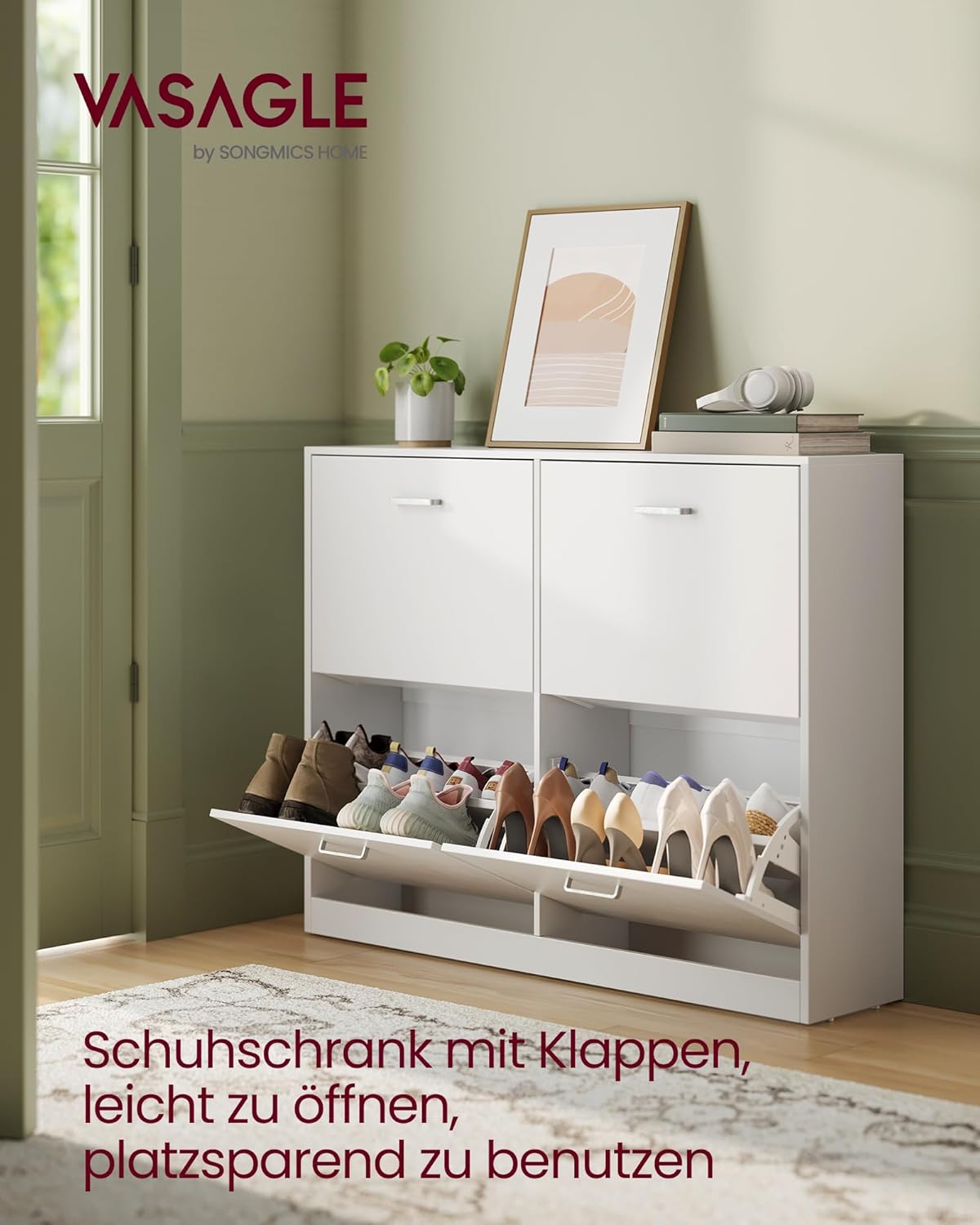 Schuhschrank Klappen Verstellbar Schuhregal Schneeweiss, Schneeweiss