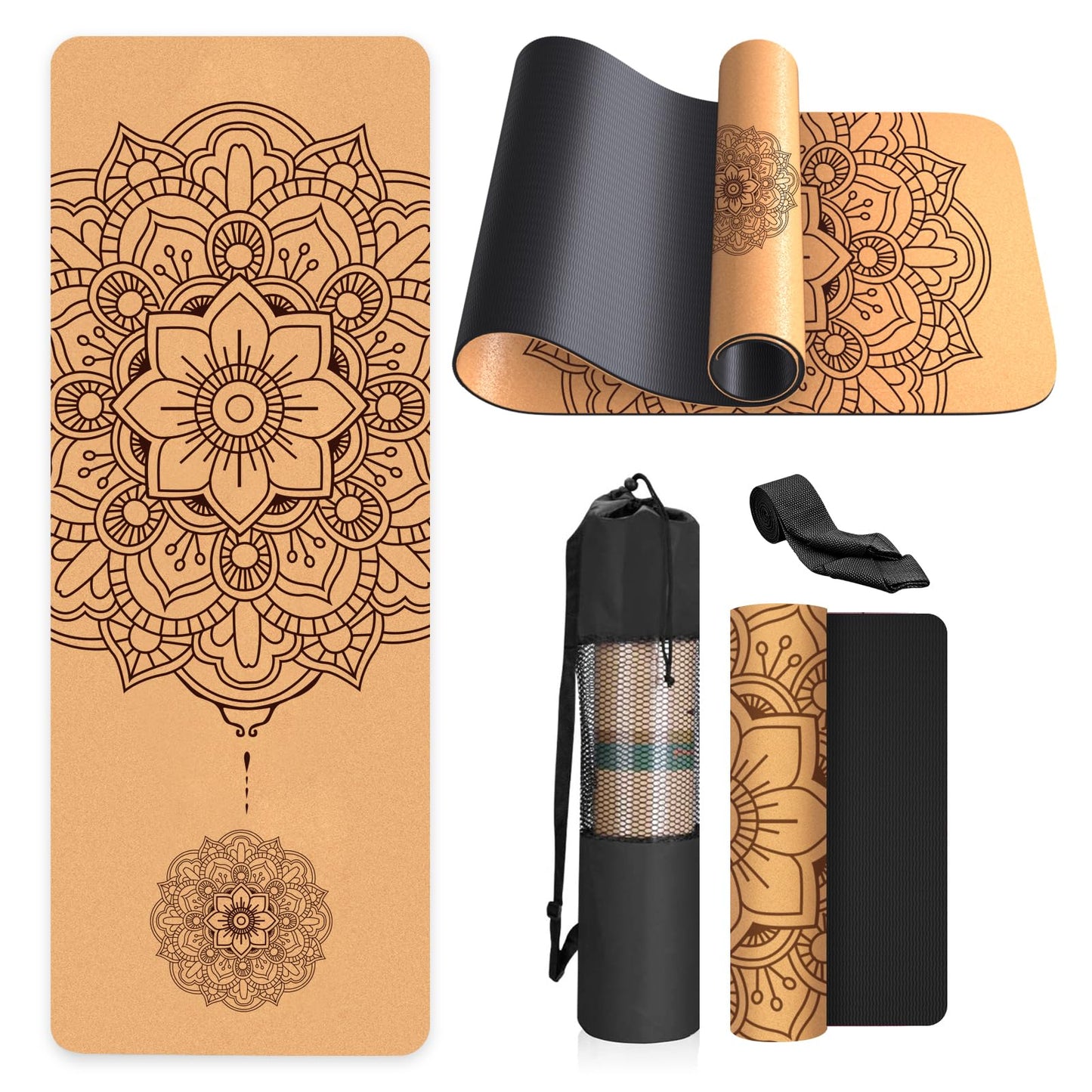 Rutschfeste Yogamatte mit Tragetasche, Mandala