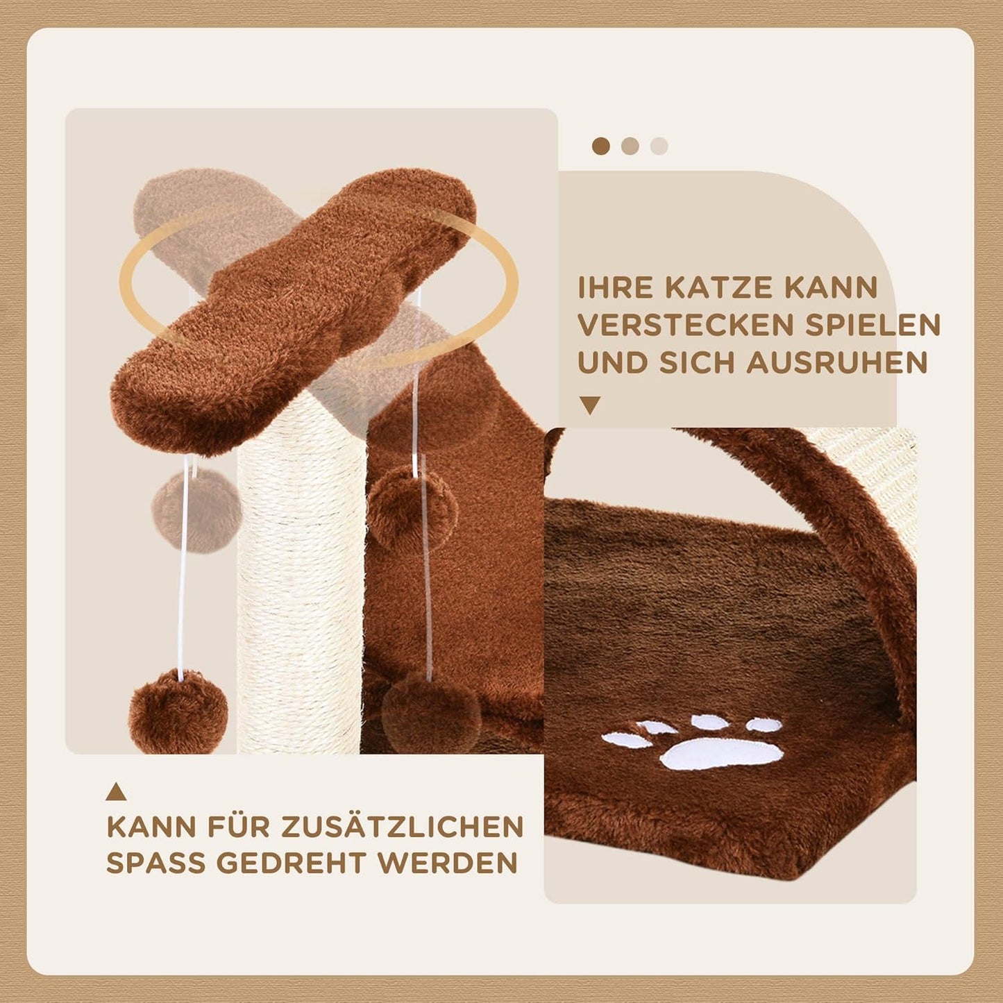 Katzenkratzbaum mit Spielball 43 cm hoch, Braun 40L x 30B x 43H cm