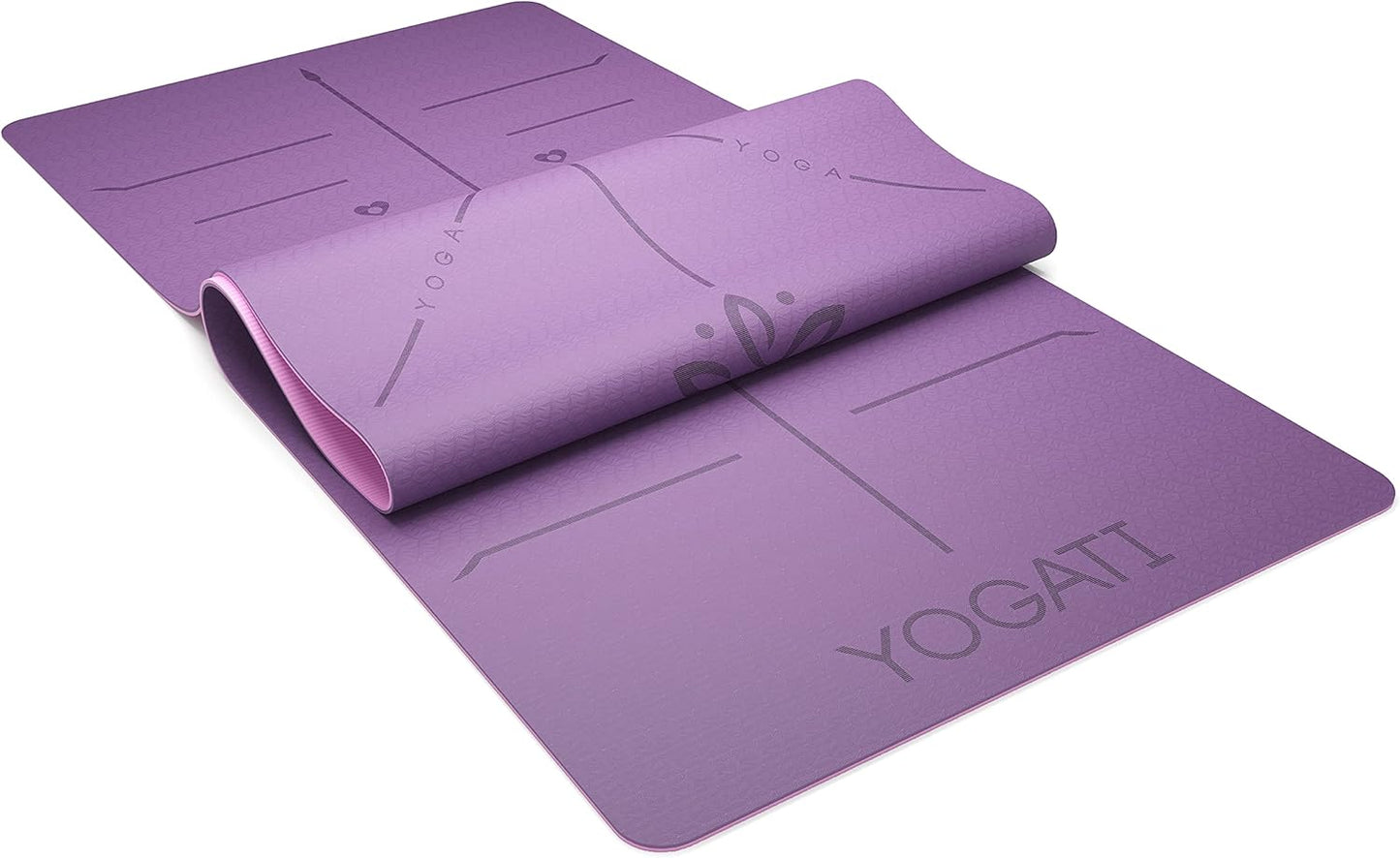 Yogamatte mit Körperausrichtungspunkten, Lila