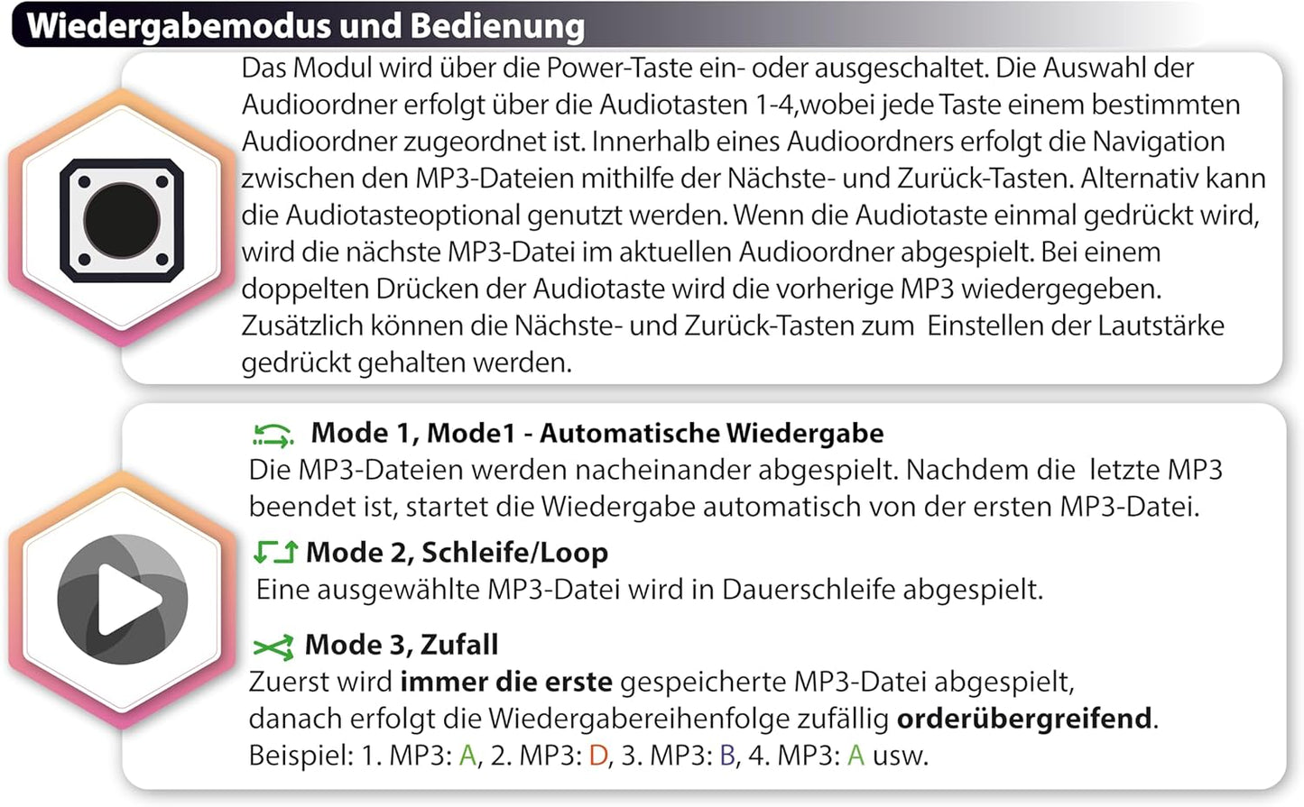MP3 Soundmodul mit Tasten und Wiedergabeoptionen
