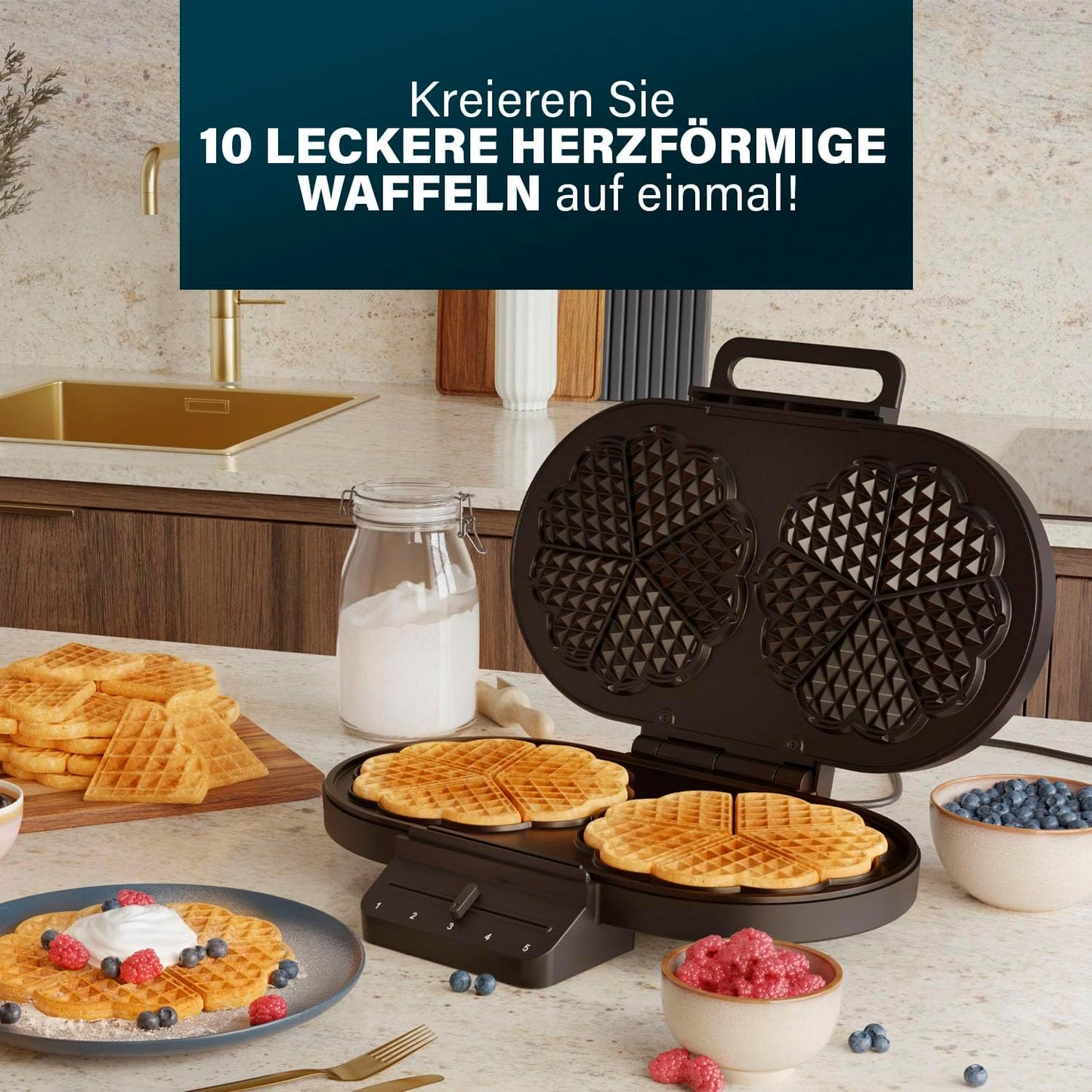 Waffeleisen für herzförmige Waffeln, Herzform Doppelt