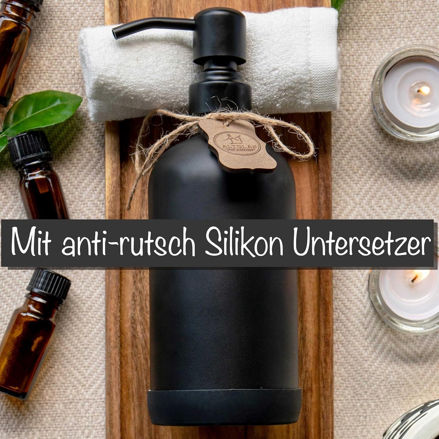 2er-Set Seifenspender Sarajevo, 500 ml (2 Stück mit Untersetzer) Black Edition
