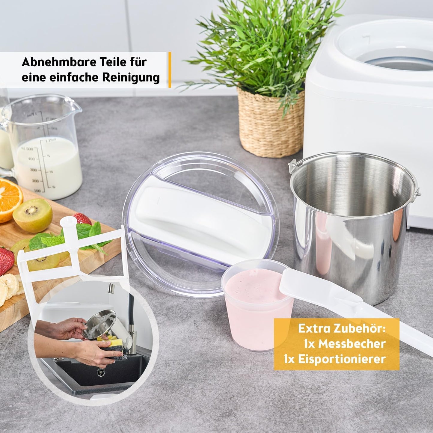 Eismaschine & Joghurtbereiter mit Heizfunktion FA-5105-2, 1,5 Liter