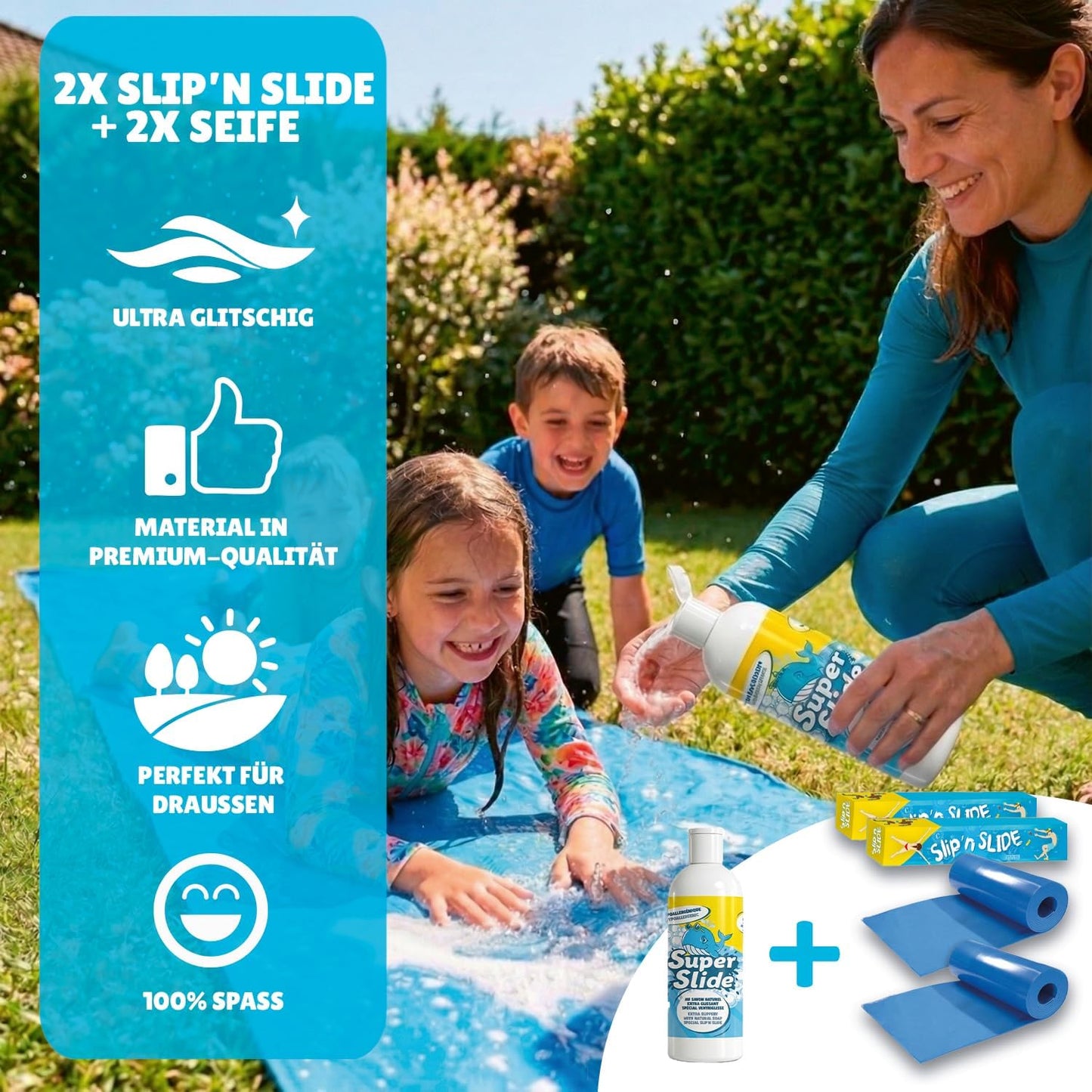 XXL Wasserrutschmatte-Set (20 m) mit Naturseife, 2 Slip'n Slide + Seife