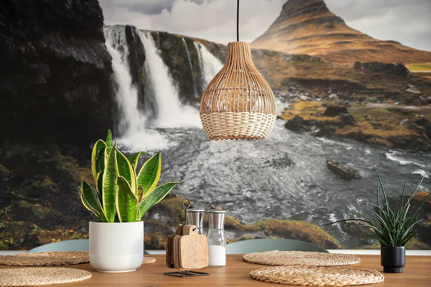 Boho Rattan Lampenschirm für Pendelleuchten E27, 2-farbig Natur