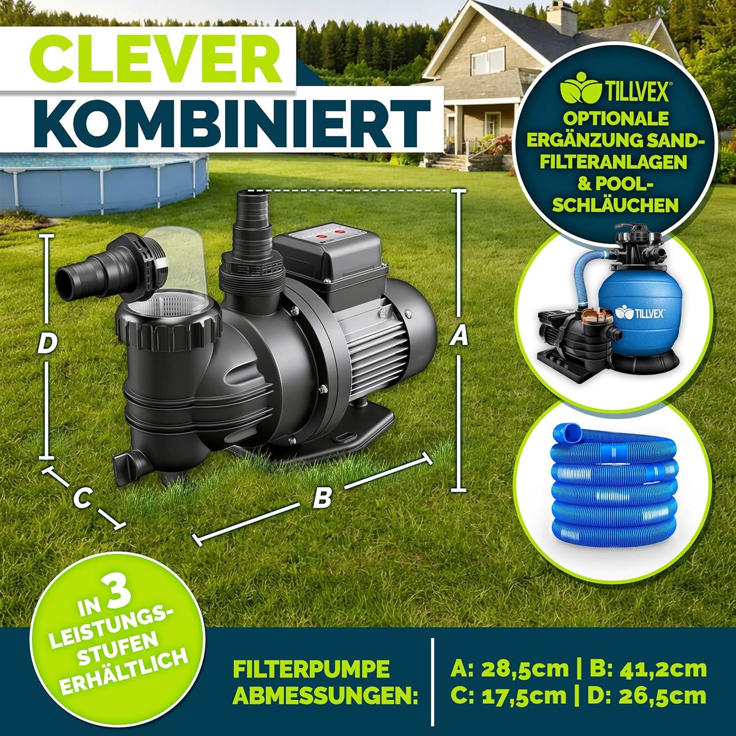 Selbstansaugende Poolpumpe mit Timer, Mit Timer 7.000 L/h - bis 22 m³ Pools