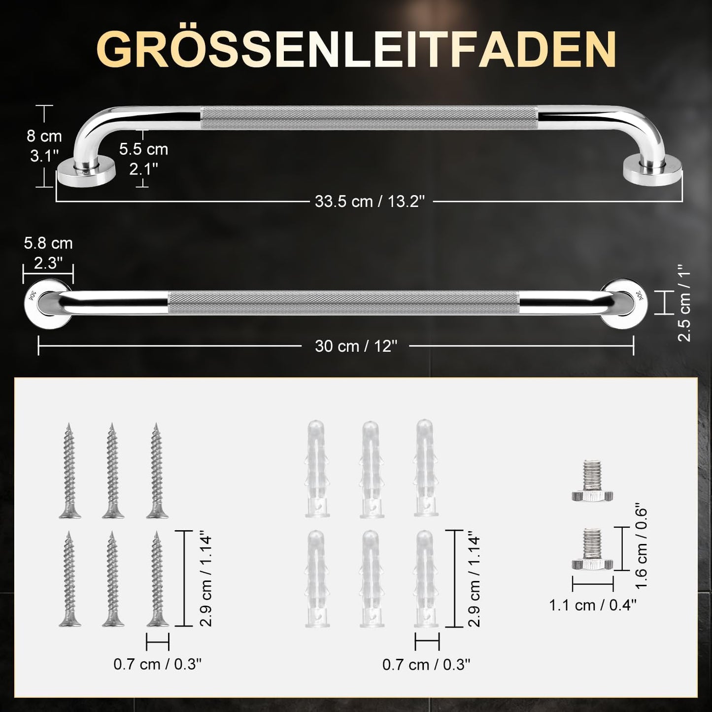 Rutschfester Badezimmer-Haltegriff, 30 cm