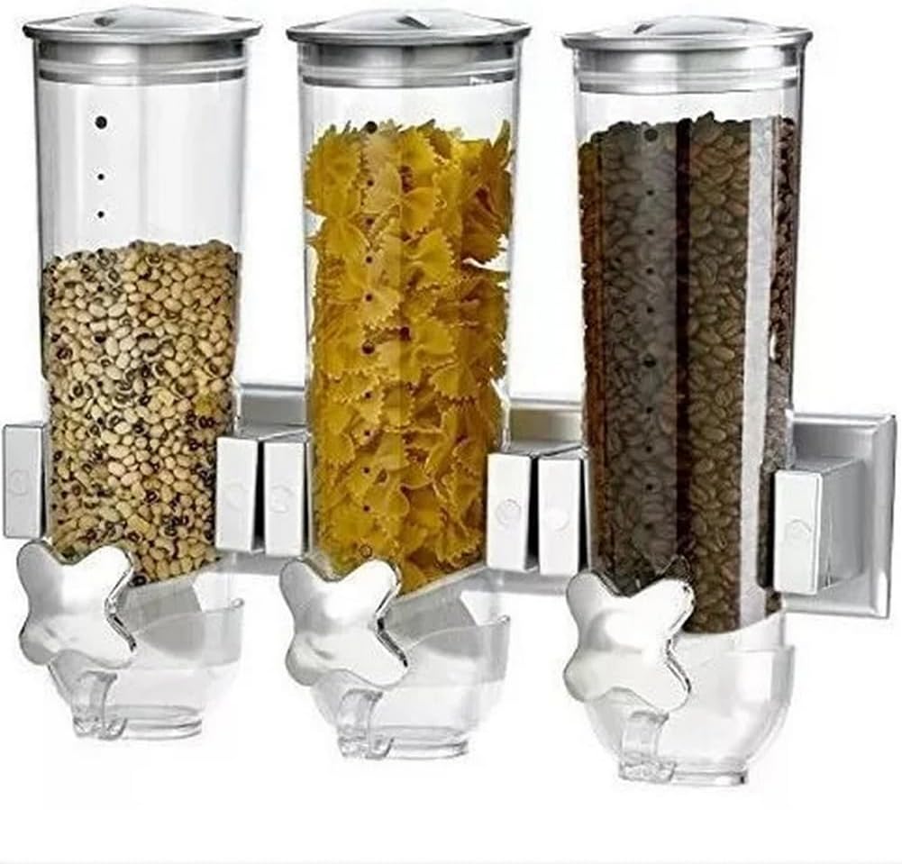 Dreifacher Müsli-Spender mit luftdichtem Deckel, Silber / Schwarz