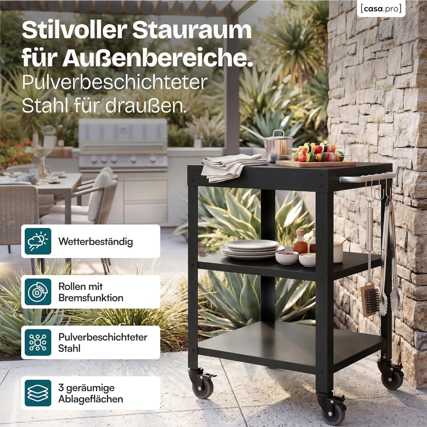 Outdoor-Servierwagen Bolognano, Schwarz