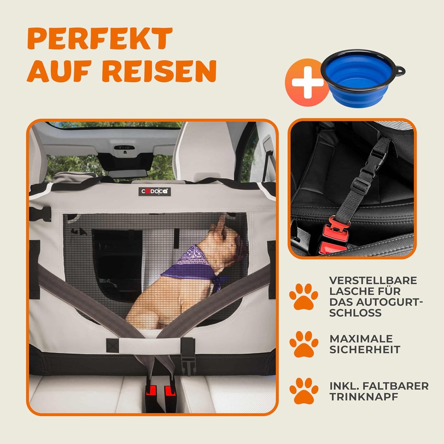 Faltbare Hundetransportbox XXL, bis 40 kg, atmungsaktiv, L 90 x B 60 x H 66 cm Grau