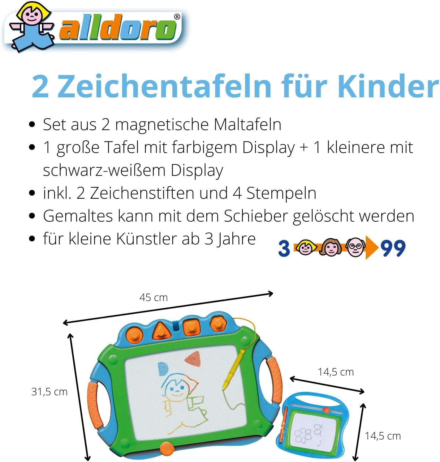 Zeichen- und Magnettafel, 2 in 1 Set 45 x 31,5