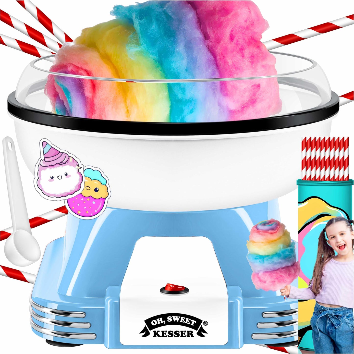 Zuckerwattemaschine Set mit Zubehör, Blau / Weiss