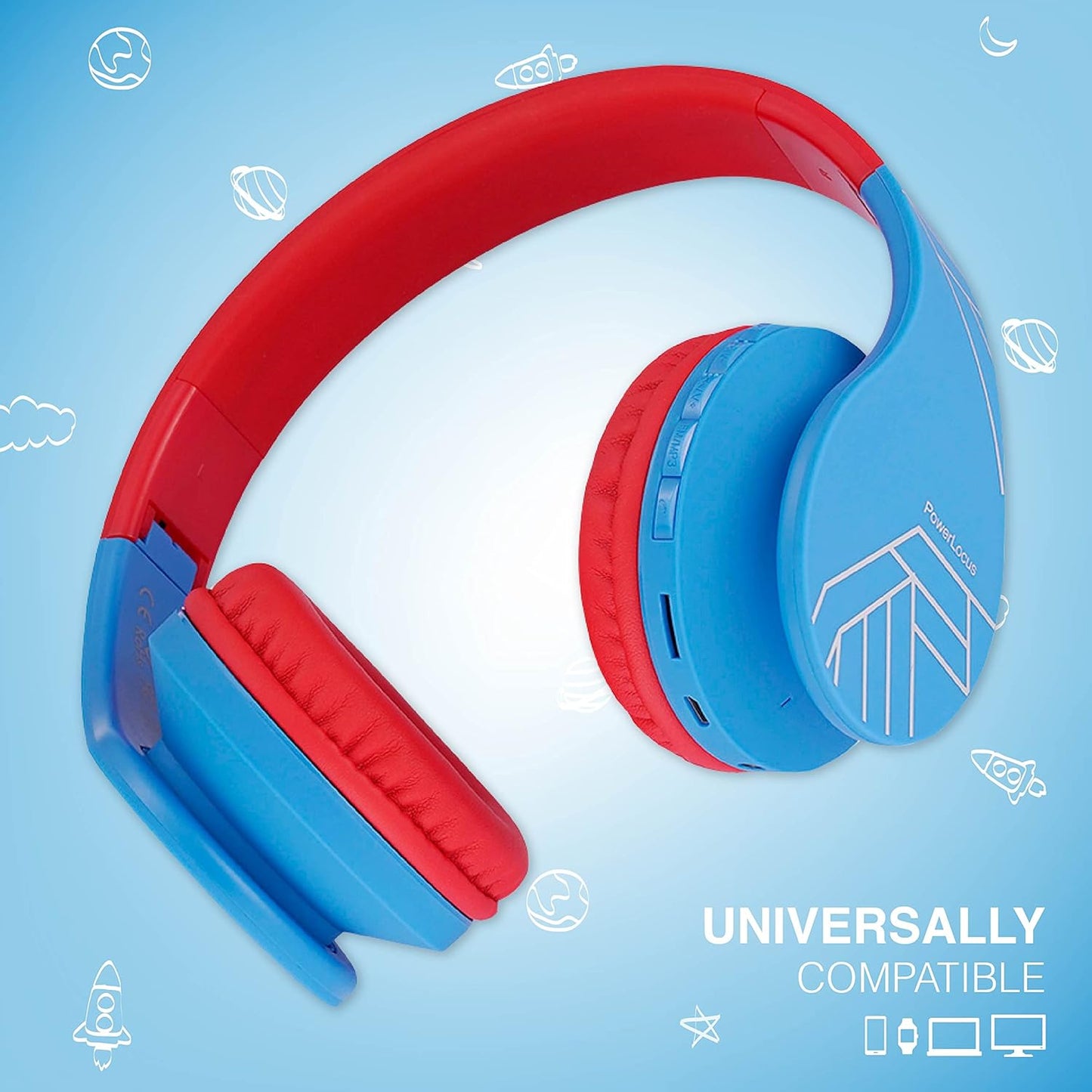 Bluetooth-Kinderkopfhörer mit Lautstärkebegrenzung, Blau/Rot