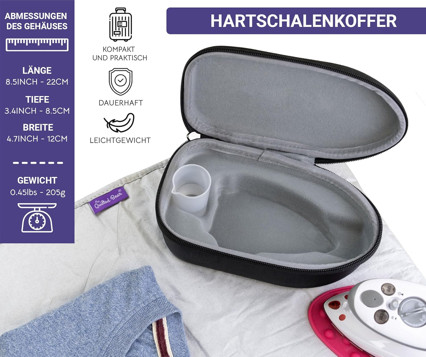 Reisebügeleisen mit Temperaturanzeige, Mini Fer - Fer, tapis et support Schwarz
