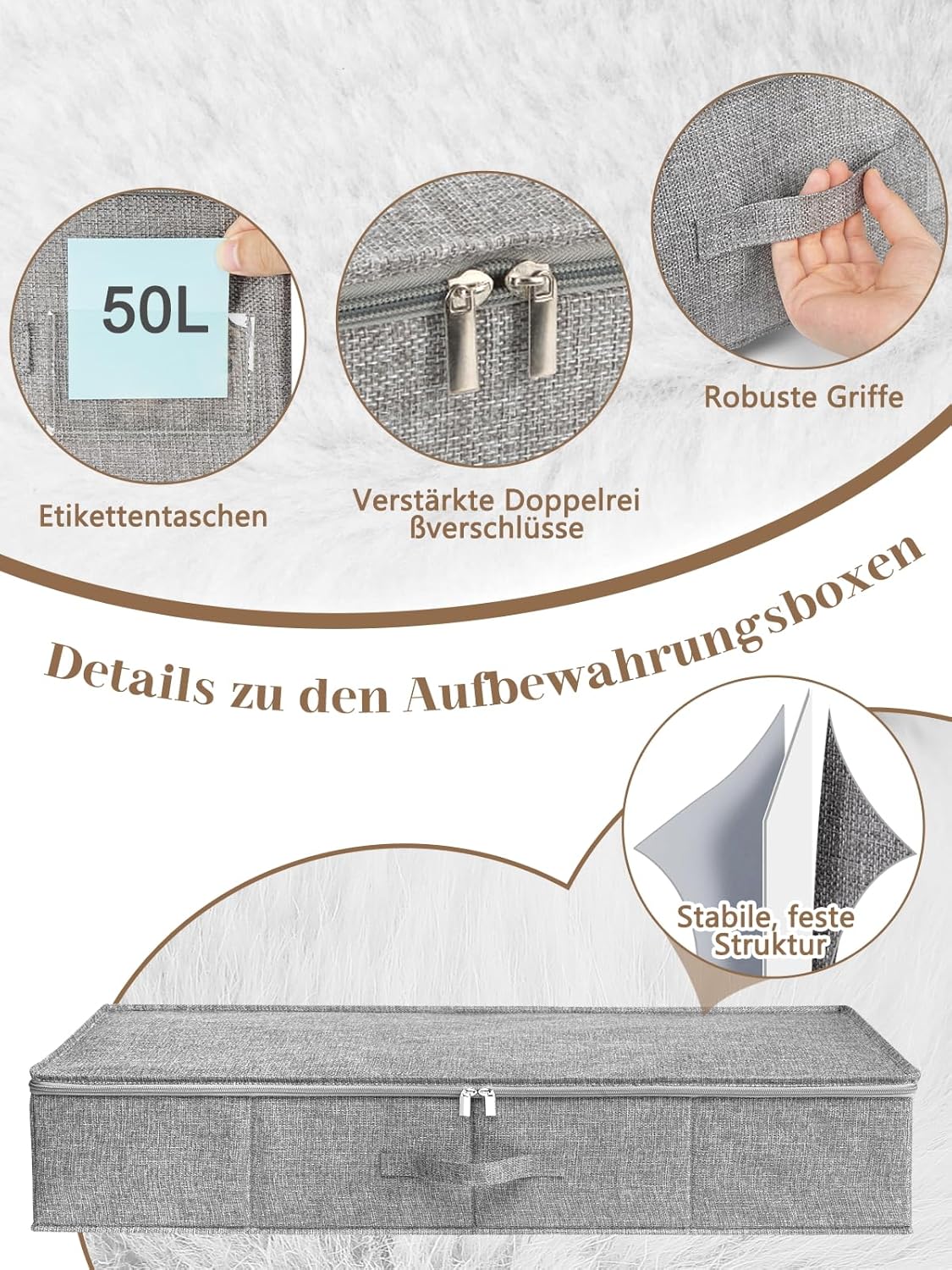 Faltbare Unterbett-Aufbewahrungsboxen, 3 Stück, Space-Serie, 3pcs-grey