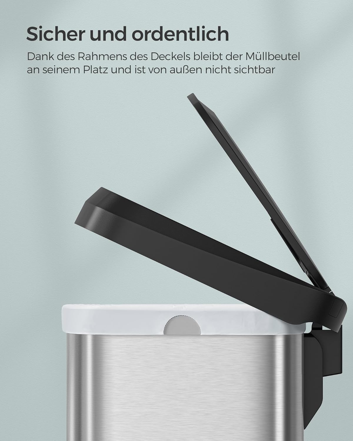 Tretmülleimer Mia mit Deckel, Silbern + Schwarz 68 L