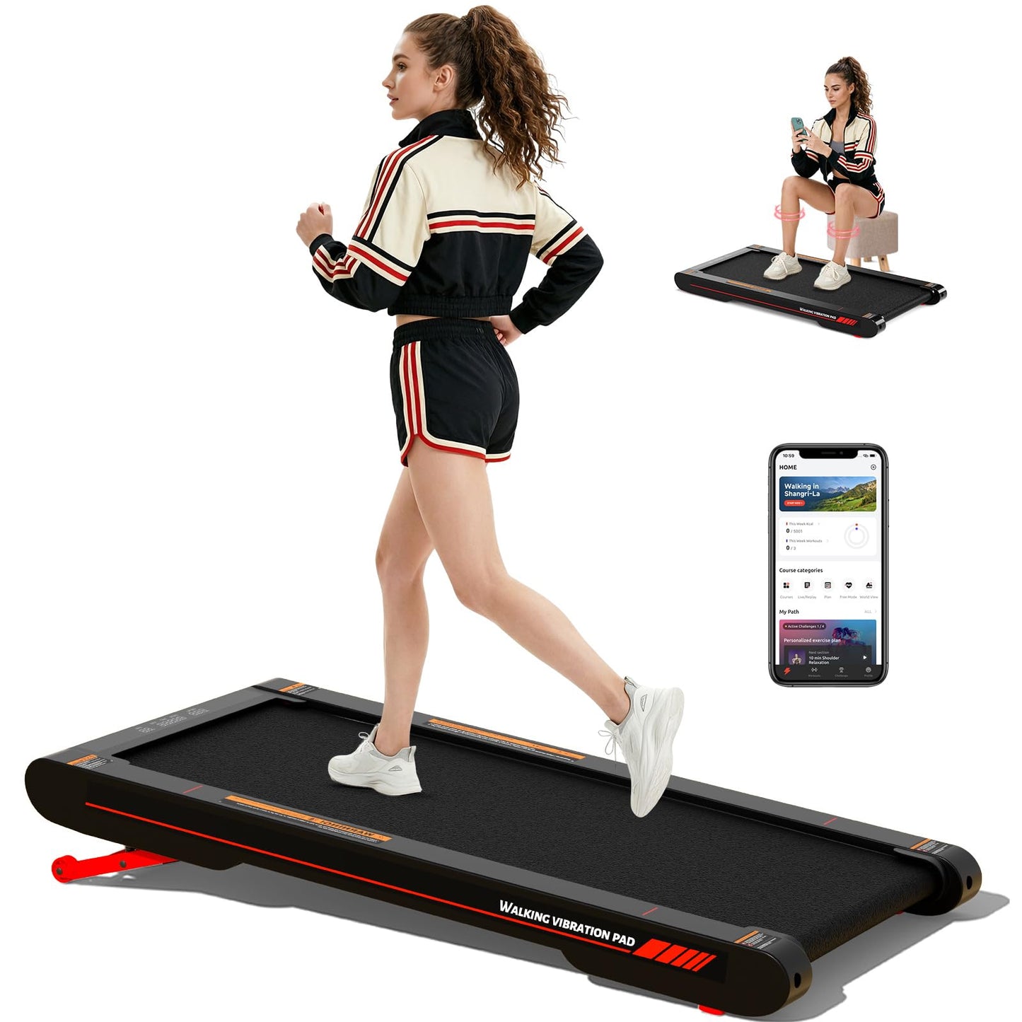 Laufband mit Vibrationsfunktion, Rot-Grau