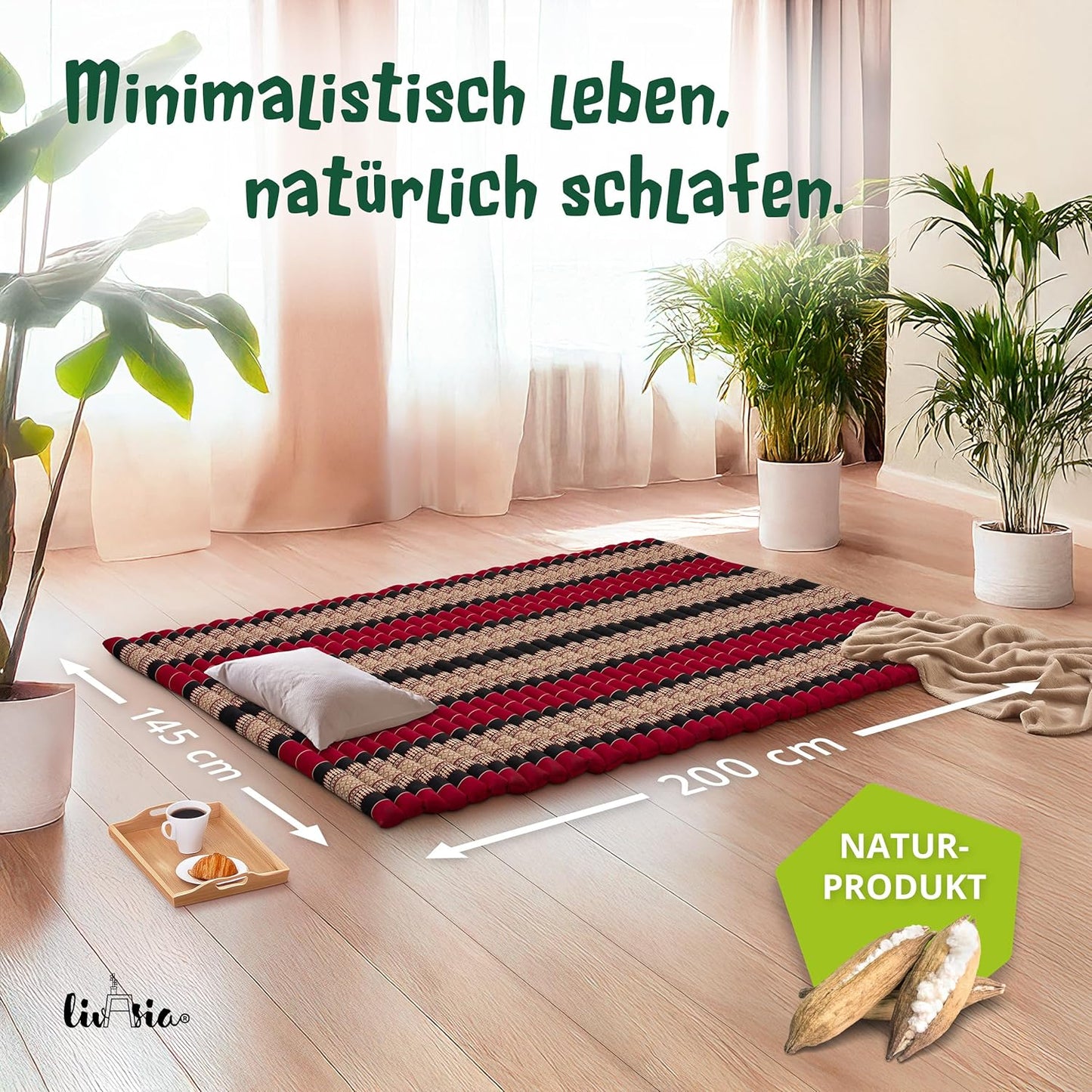 Rollmatratze 200x145 cm, XL (200 x 145 cm) Rot/Schwarz