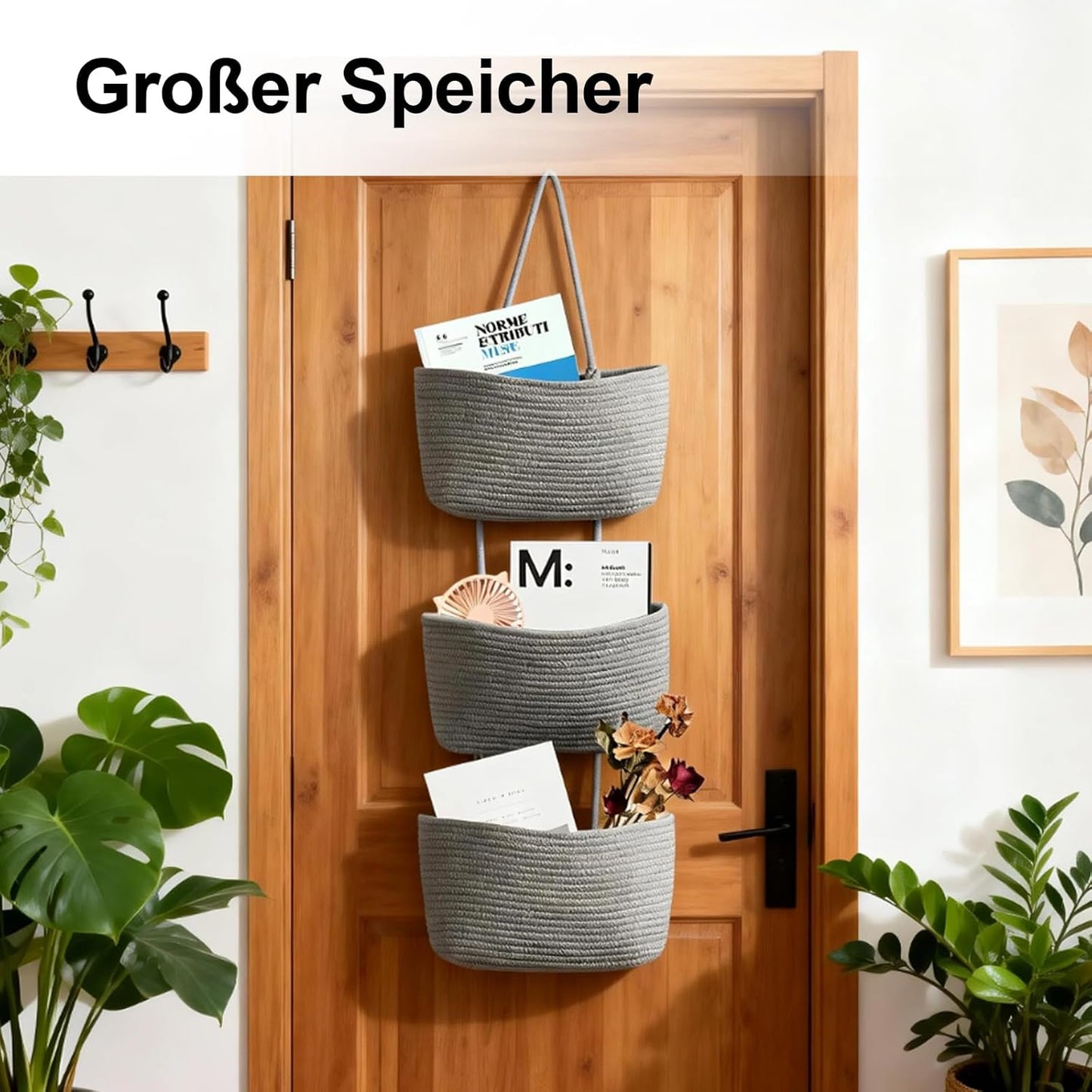 Hänge-Organizer aus Baumwollseil, Grau