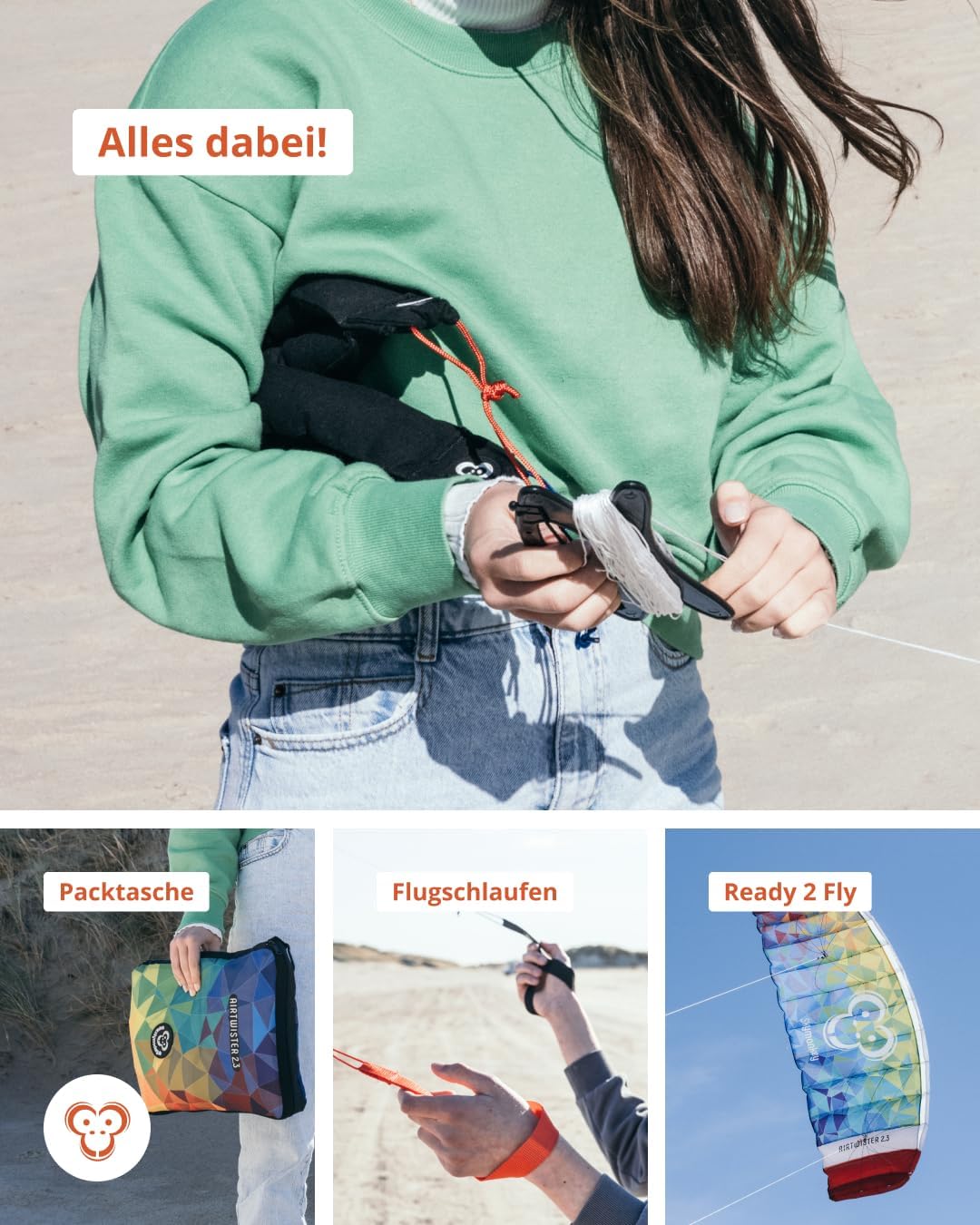 Airtwister Lenkmatte mit Packsack und Flugschlaufen, Multicolor 130.0 Zentimeter