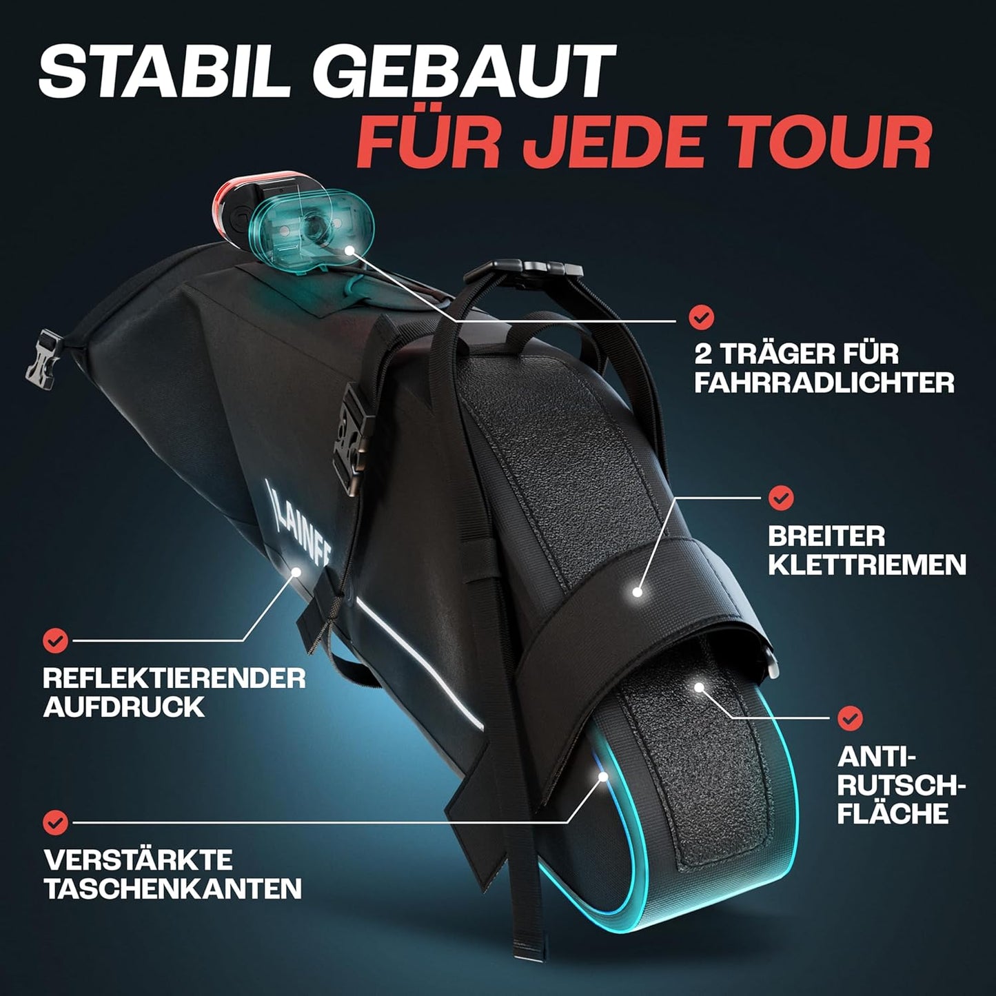 Wasserdichte Satteltasche, Schwarz