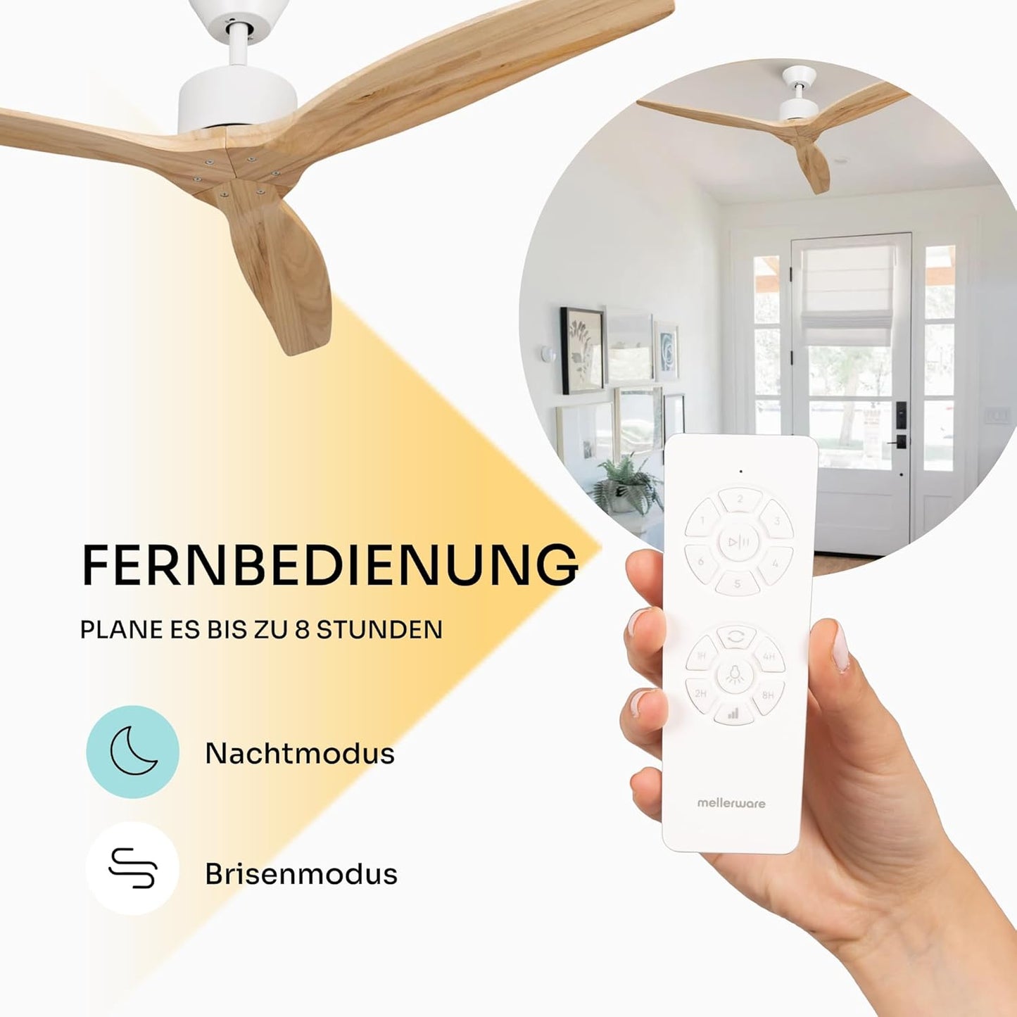 Deckenventilator mit Brizy-Fernbedienung, Hellbraun Ohne Licht