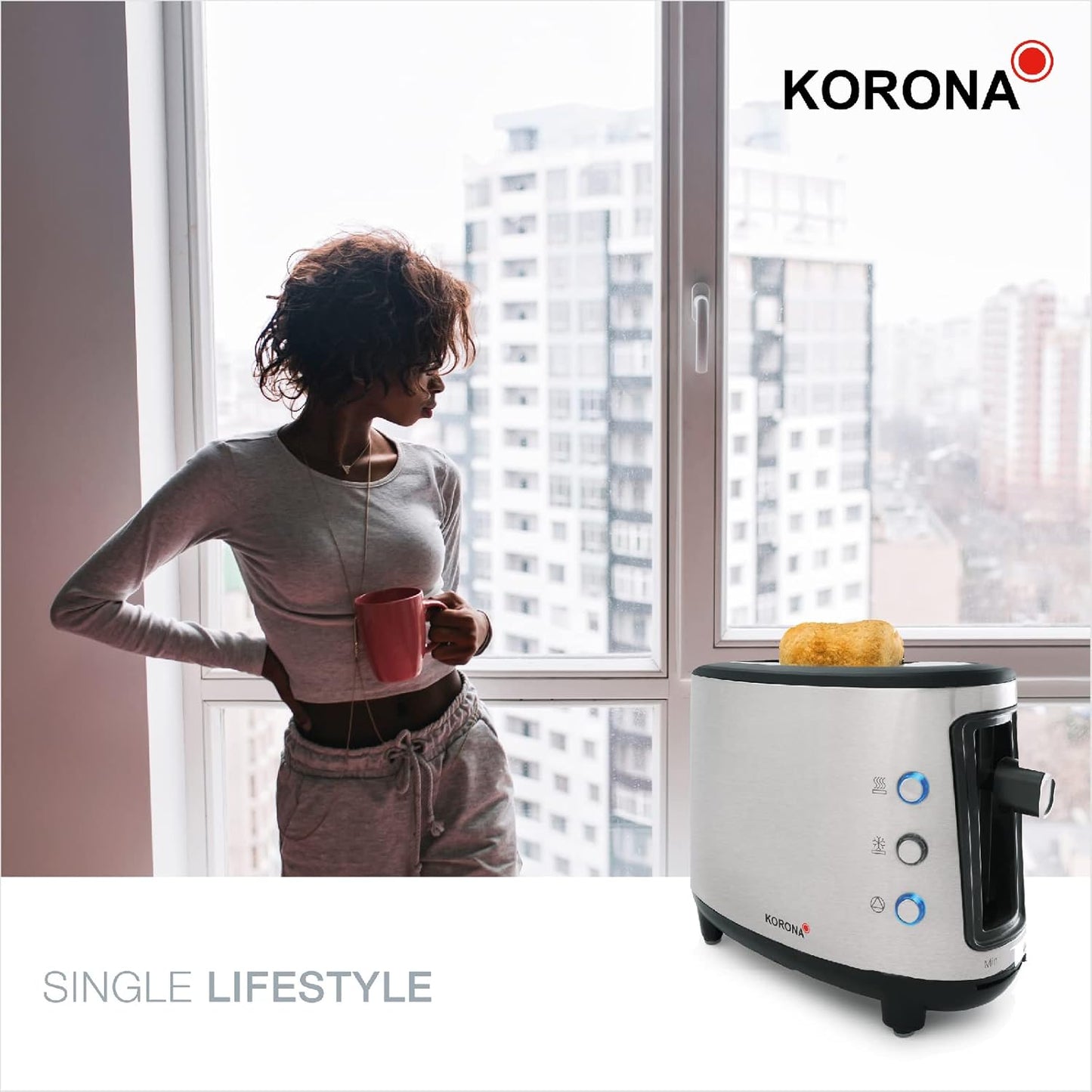 21304 Single-Toaster mit Edelstahlgehäuse und Brötchenaufsatz, Korona 21304 Single-Toaster