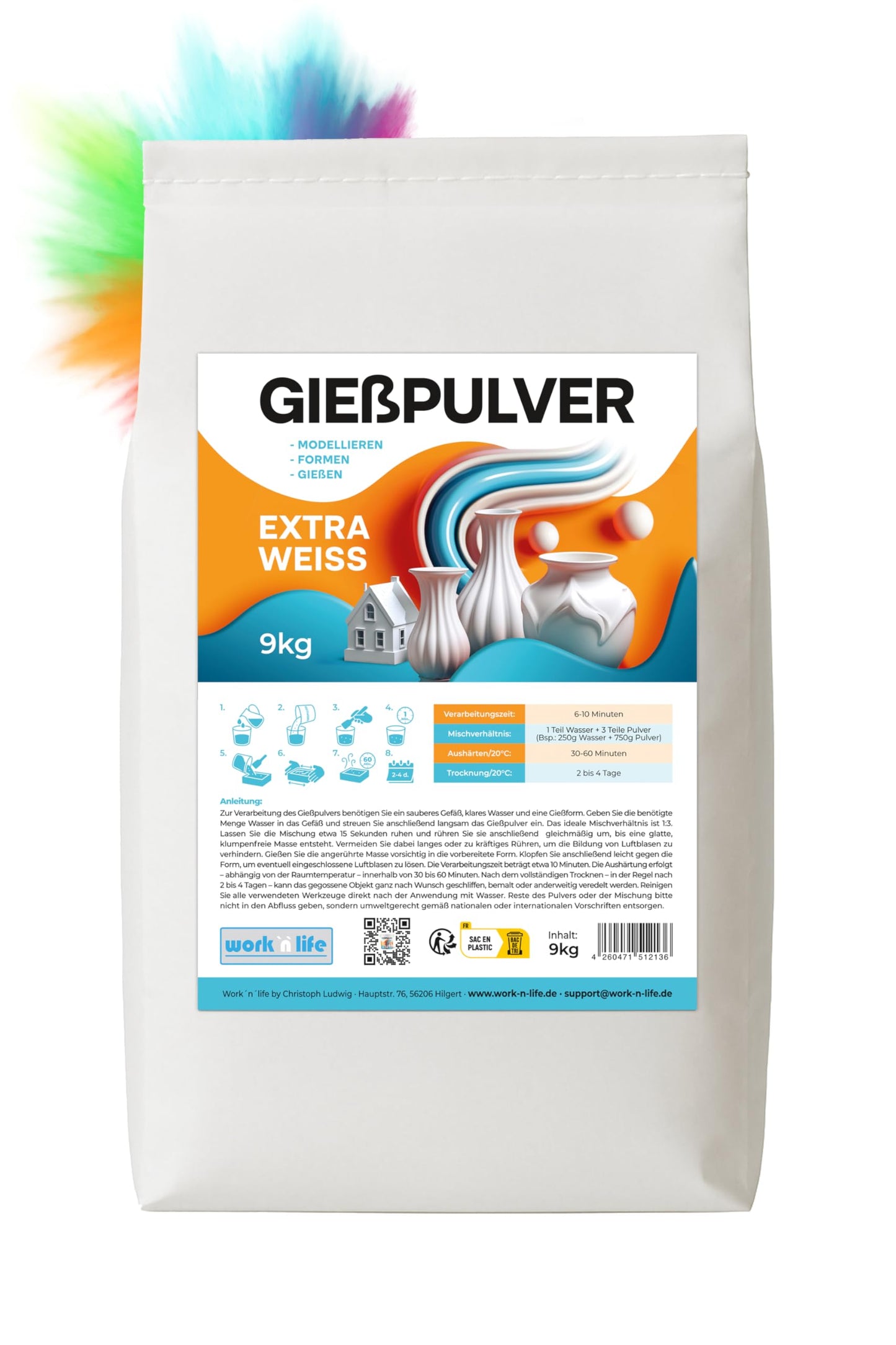 Giesspulver für Silikonformen, Extra Weiss 9,0kg
