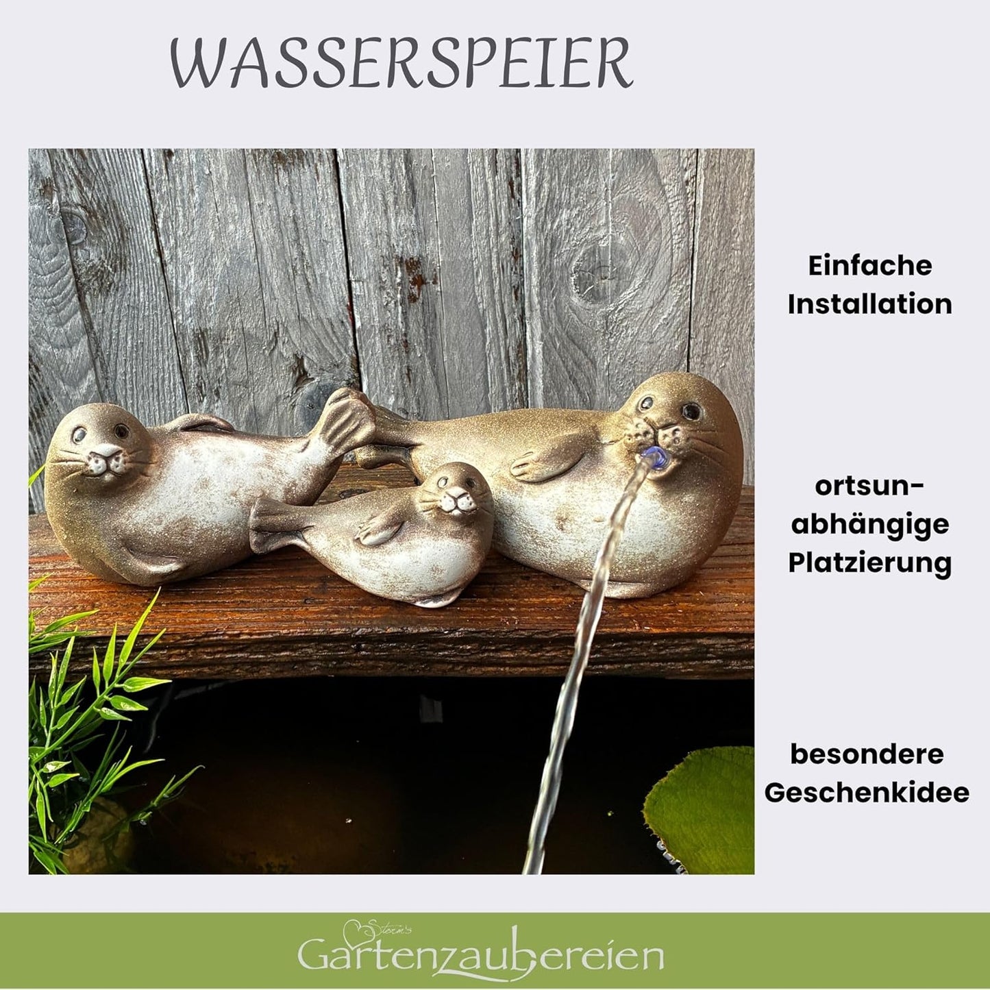 Solar Wasserspeier Robben Set (3-teilig)