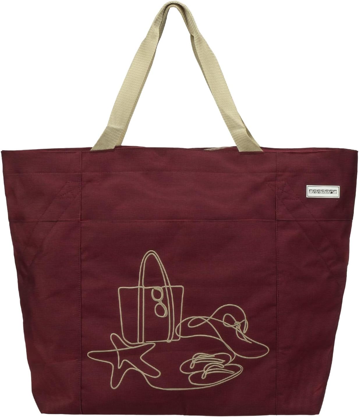 Strandtasche, Rubinrot Bestickt