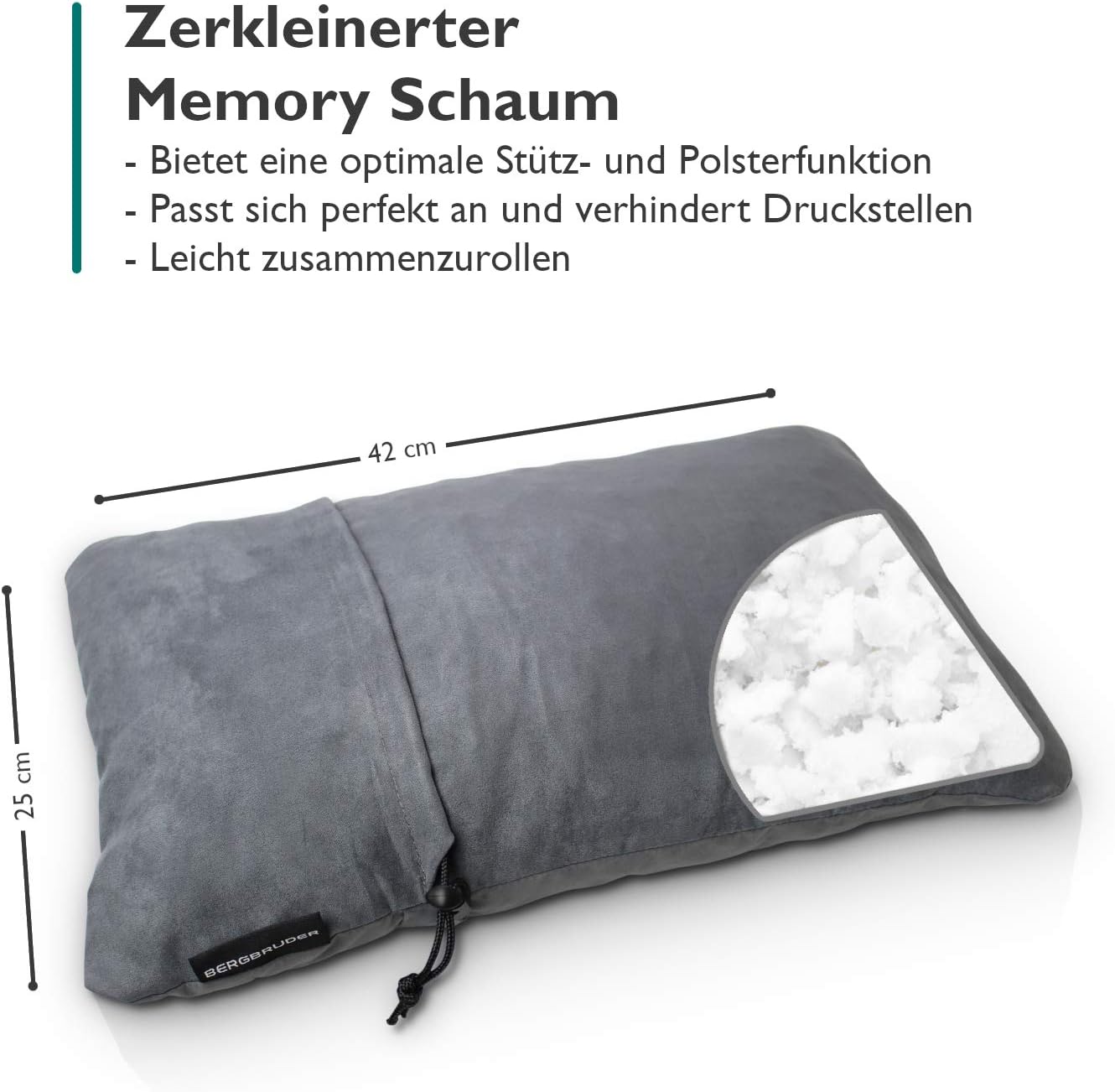 Komprimierbares Reisekissen, Grau