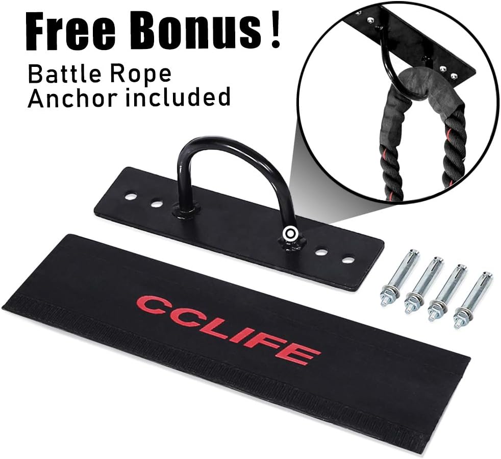 Battle Rope Fitnessseil, 15m schwarz-rote Seile. mit Halterung