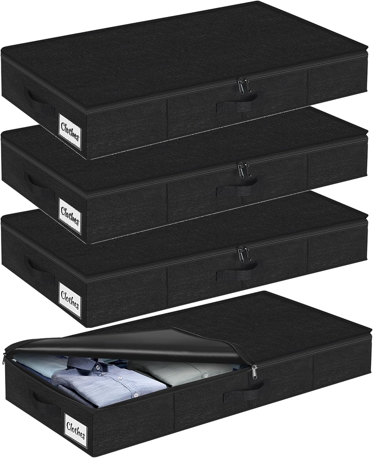 4er-Set faltbare Unterbett-Aufbewahrungsboxen, Schwarz-4pcs
