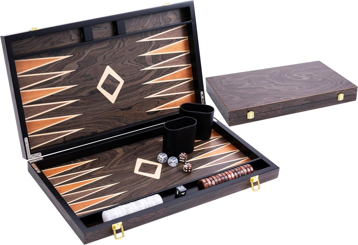 Luxus-Backgammon Spielbrett, 18 Zoll ; Ebenholzbraun