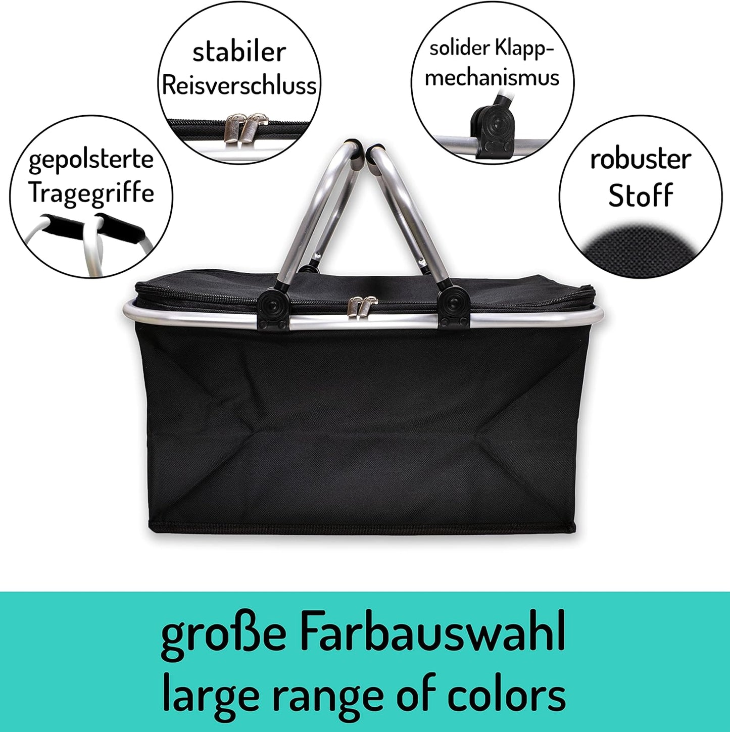 Faltbarer Einkaufskorb mit Isolierung, Thermo - 1x Pack Schwarz