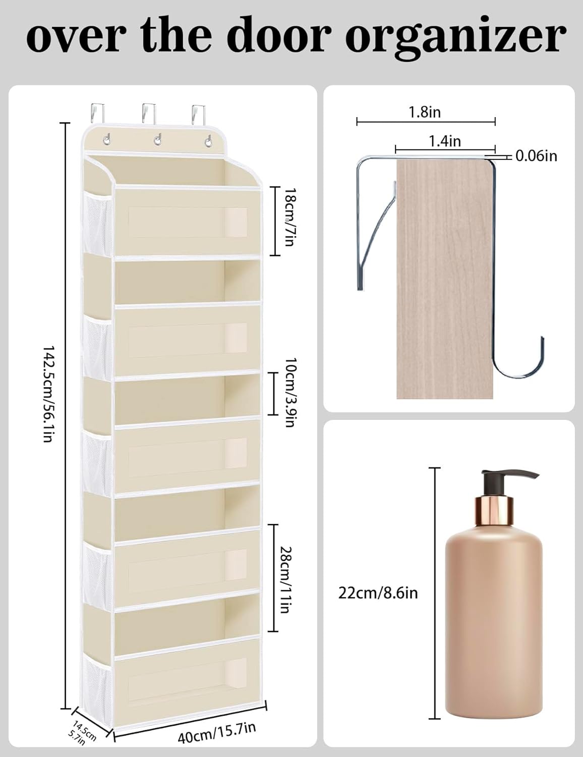 Hängeorganizer mit 5 Fächern (faltbar), 1 Stück Beige