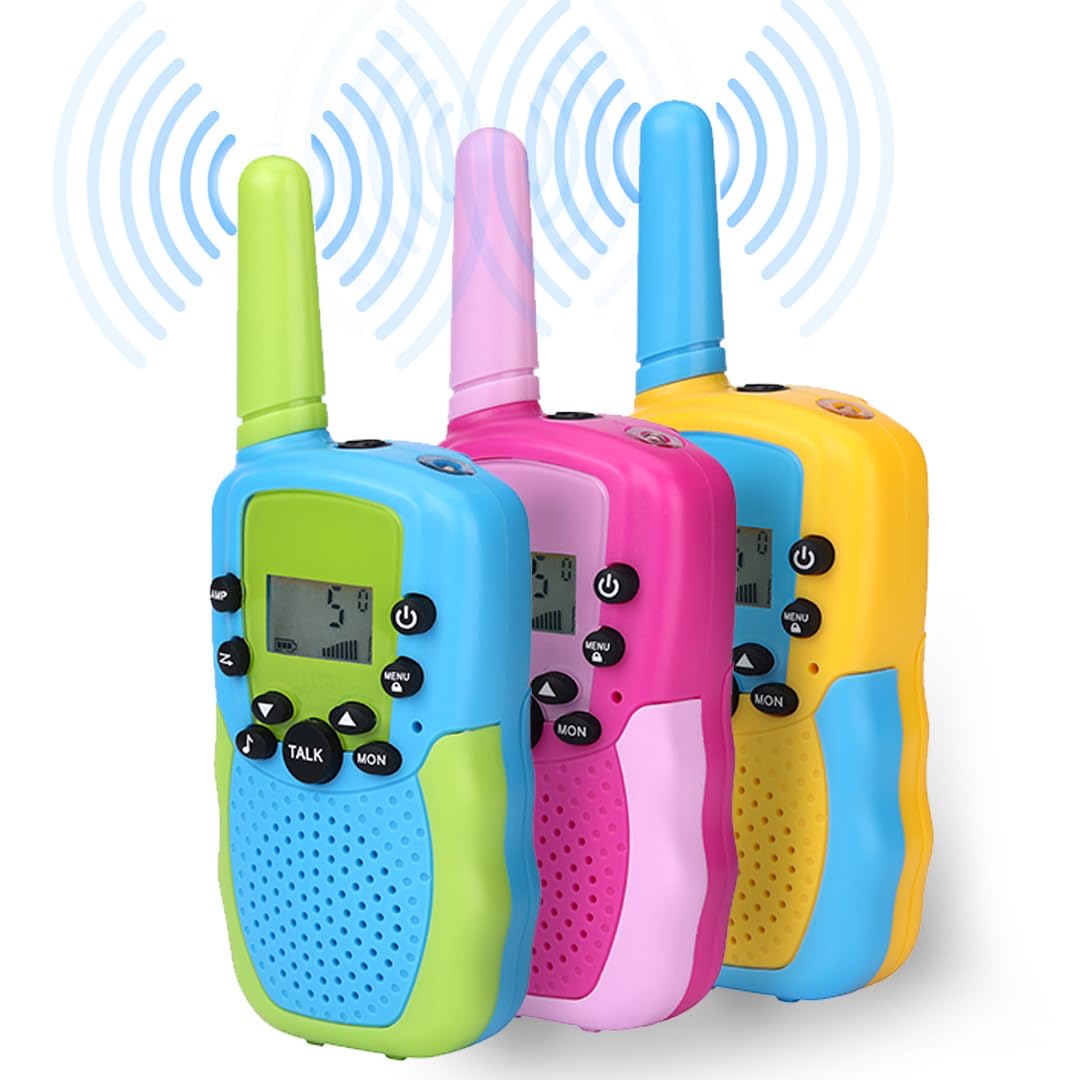 3er-Set Walkie Talkies für Kinder, Pink, Blau und Gelb